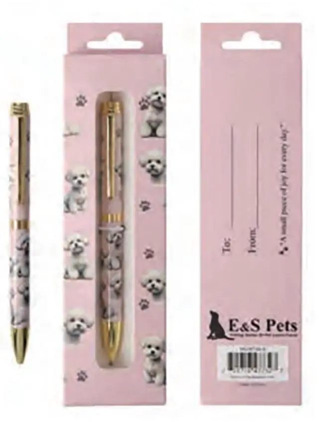 Main image of E&S Pets Refillable Ball Point Pen in Gift Box, Bichon Frise Dog