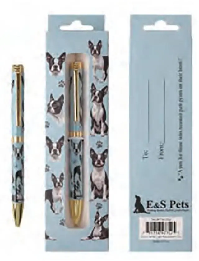 Main image of E&S Pets Refillable Ball Point Pen in Gift Box, Boston Terrier Light Blue Pen