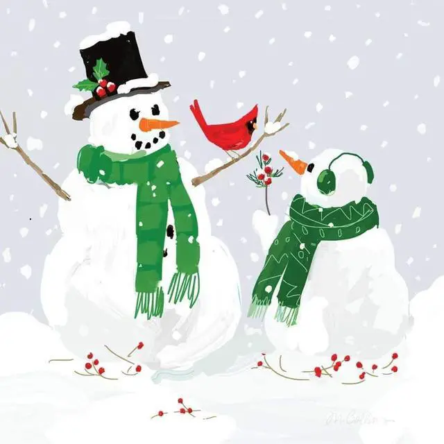 Main image of Paperproducts Design "Snowmen and Cardinal" Paper Cocktail/Beverage Napkins