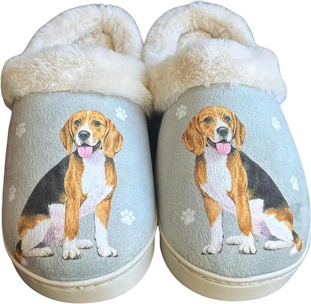 Main image of E&S Pets Beagle Snugg Slippers for Pet Lovers - Fuzzy Memory Foam, S/M