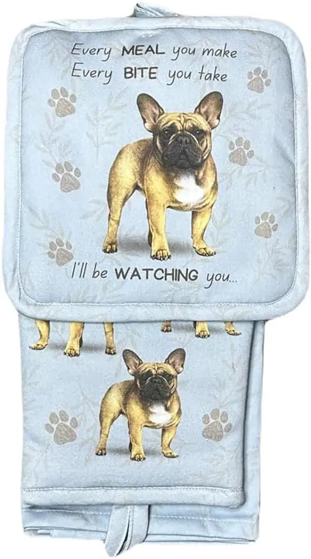 Main image of E&S Pets French Bulldog 3 Piece Kitchen Set - Oven Mitt, Towel, Pot Holder