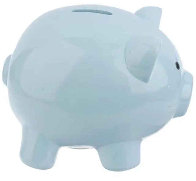 Alt view image 2 of 4 - Ganz Blue Pig Money Bank, 6-inch Length, Pink, Polyresin