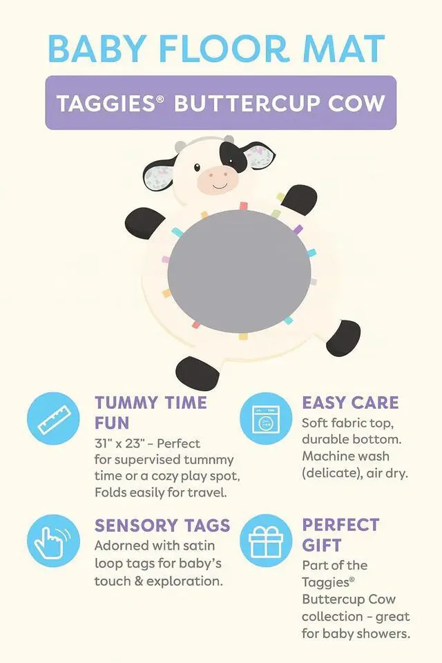 Alt view image 2 of 2 - Taggies Buttercup Cow Baby Mat with Sensory Tags, 31 x 23-Inches, Buttercup Cow