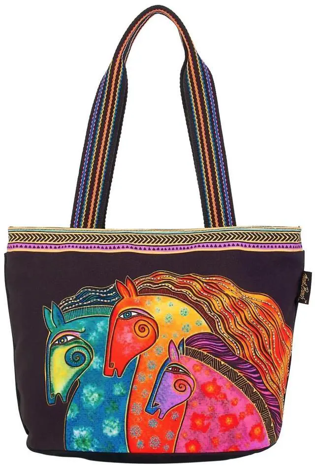 Main image of Laurel Burch Tres Caballos Horses Medium Shoulder Tote Bag, 14.5 x 6 x 10"