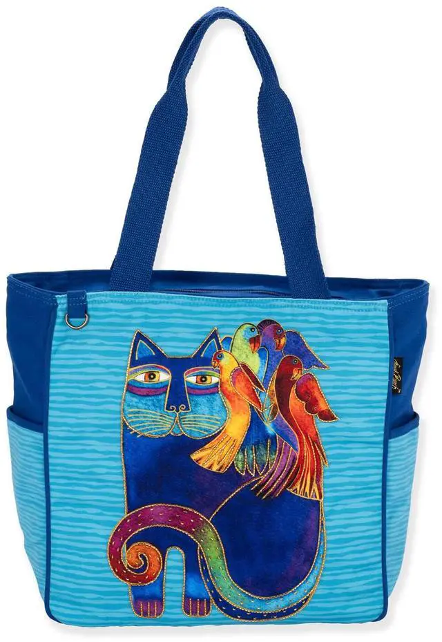 Main image of Laurel Burch Catmandu Tote Shoulder Bag with Vibrant Cat Print, 17" x 6.5" x 14"