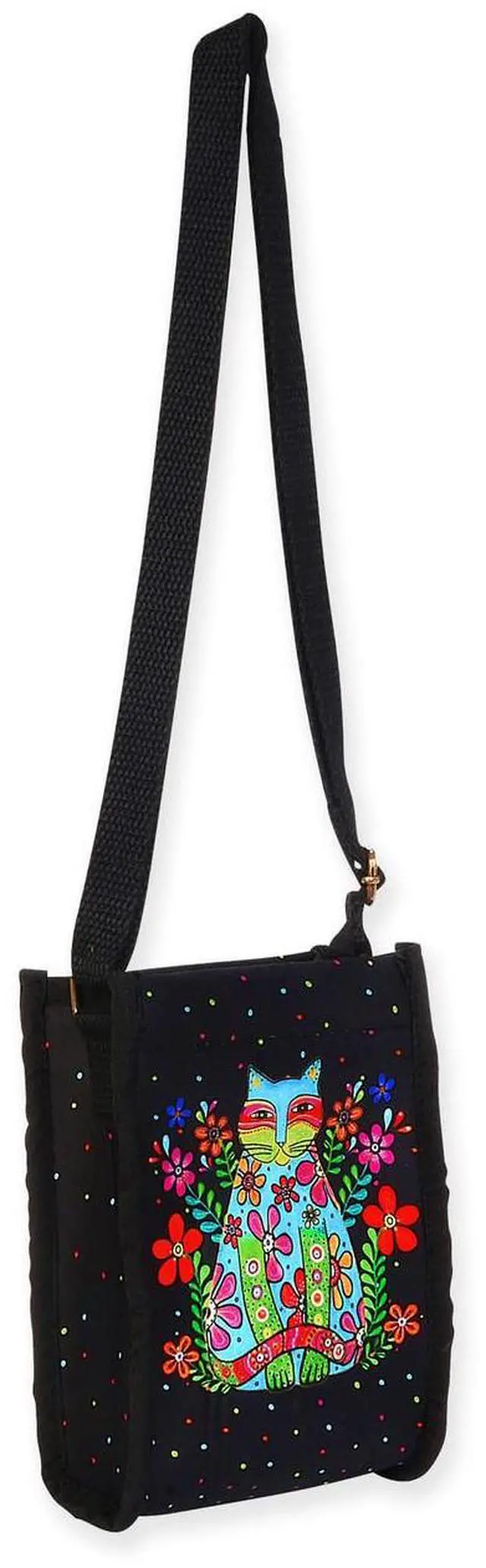 Main image of Laurel Burch Cat Flower Power Medium Crossbody, 10" x 2.5" x 7"