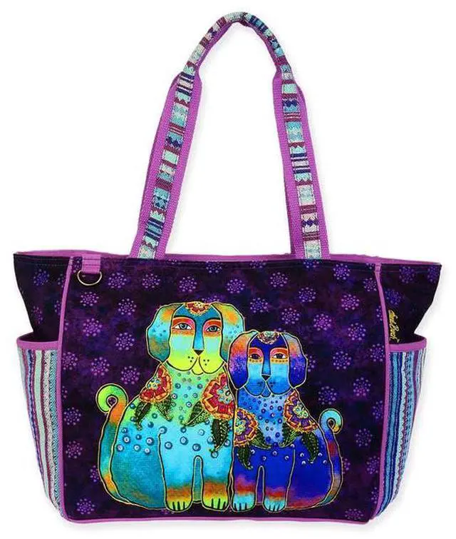 Main image of Laurel Burch Amigos De Colores Dog Friends Large Shoulder Tote Bag, 19"x7"x12"