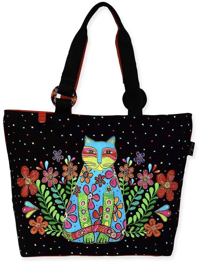 Main image of Sun'N'Sand Laurel Burch Kaleidoscope Kat Cat Black Tote Bag, 21" x 6.5" x 15"