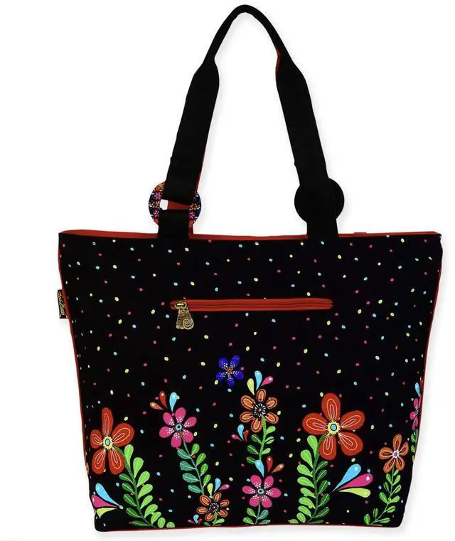 Alt view image 2 of 3 - Sun'N'Sand Laurel Burch Kaleidoscope Kat Cat Black Tote Bag, 21" x 6.5" x 15"