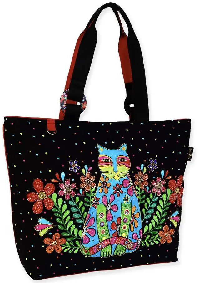 Alt view image 3 of 3 - Sun'N'Sand Laurel Burch Kaleidoscope Kat Cat Black Tote Bag, 21" x 6.5" x 15"