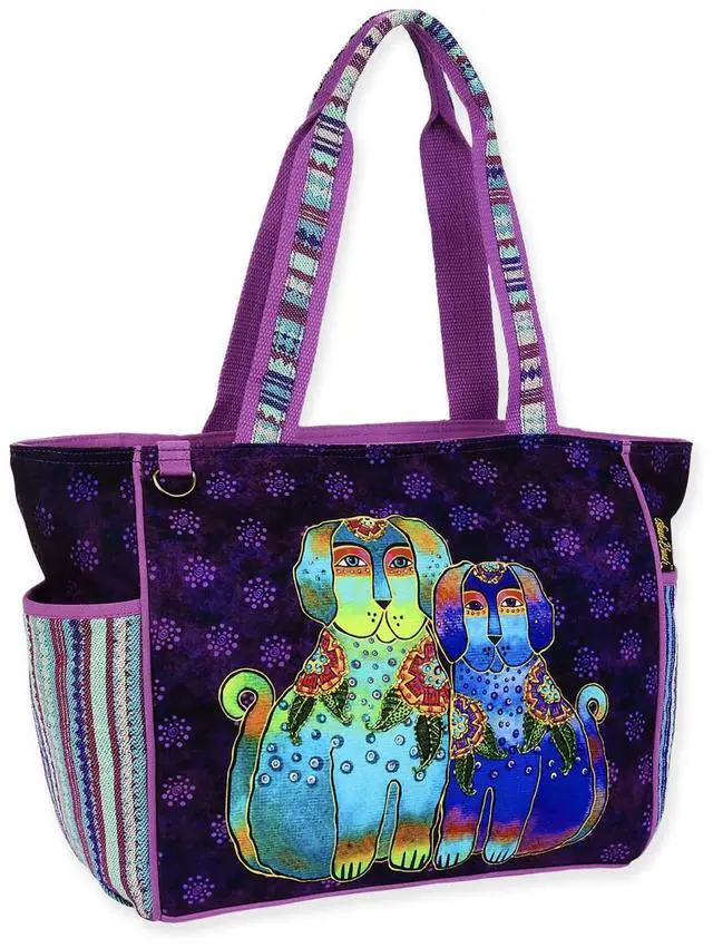 Alt view image 3 of 3 - Laurel Burch Amigos De Colores Dog Friends Large Shoulder Tote Bag, 19"x7"x12"