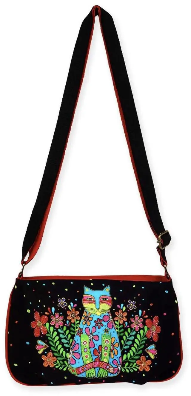 Main image of Laurel Burch Kaleidoscope Kat Cat Small Black Crossbody Bag, 9.5 x 7 inches