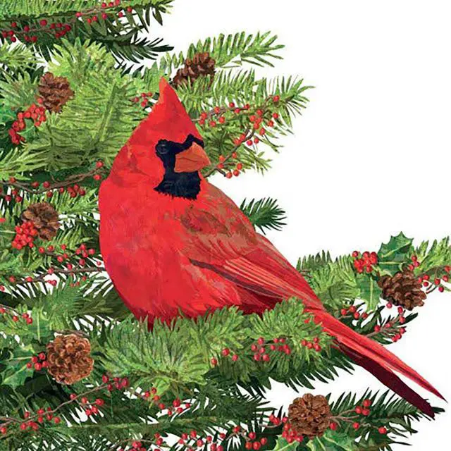 Main image of PPD "Yultide Cardinal" Holiday Christmas Paper Cocktail/Beverage Napkins