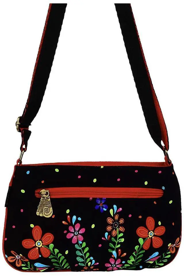 Alt view image 2 of 4 - Laurel Burch Kaleidoscope Kat Cat Small Black Crossbody Bag, 9.5 x 7 inches