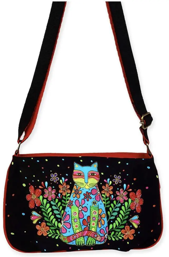 Alt view image 3 of 4 - Laurel Burch Kaleidoscope Kat Cat Small Black Crossbody Bag, 9.5 x 7 inches