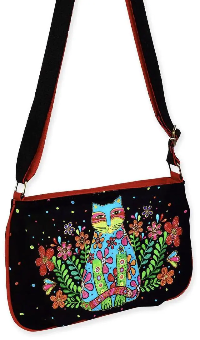 Alt view image 4 of 4 - Laurel Burch Kaleidoscope Kat Cat Small Black Crossbody Bag, 9.5 x 7 inches