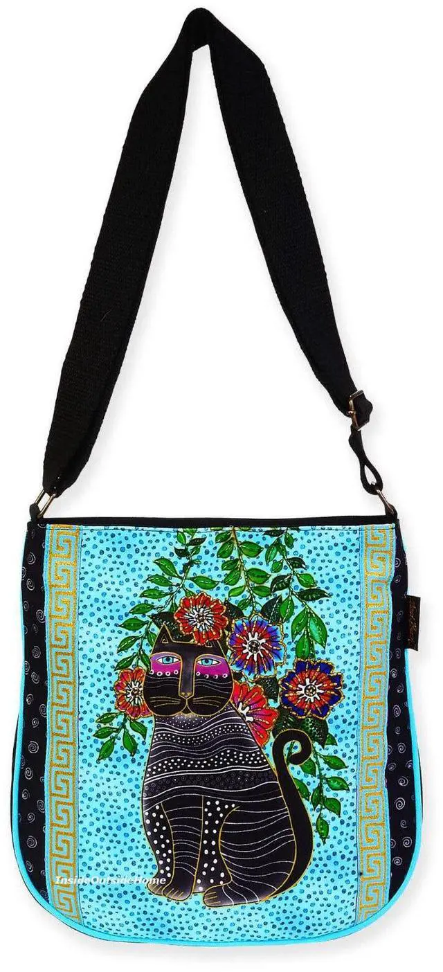 Main image of Laurel Burch Kitty Noir Black Cat Medium Crossbody Bag, 10 x 2.25 x12 inches