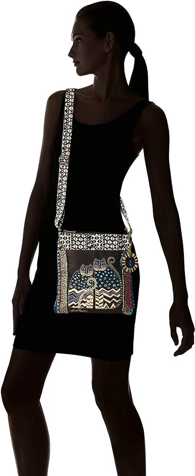 Alt view image 4 of 4 - Laurel Burch LB4315 Crossbody Tote w/ Zipper Top, Spotted Cats, Polka Dot Gatos