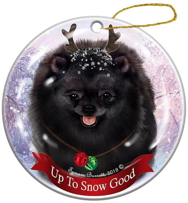 Main image of Holiday Pet Gifts Black Pomeranian Dog Porcelain Christmas Ornament