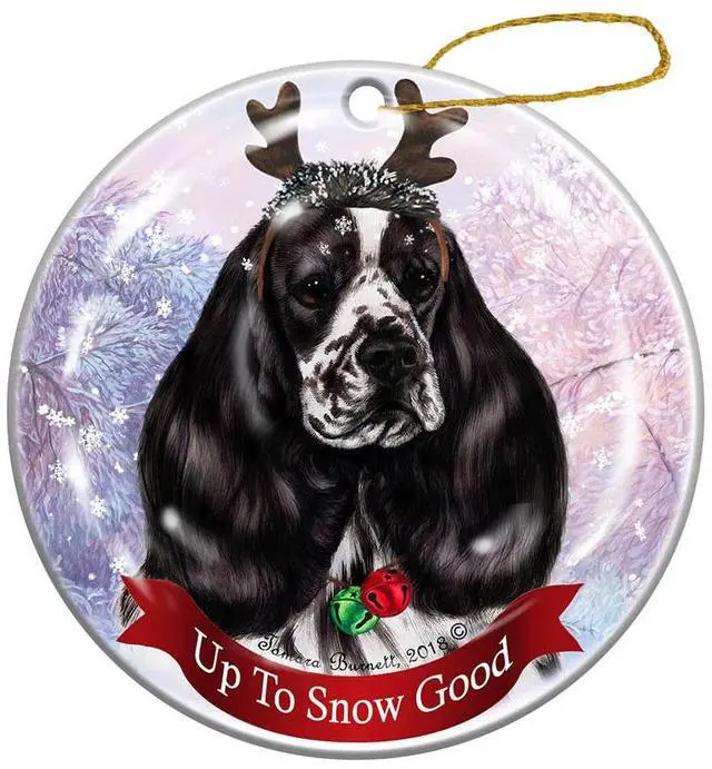 Main image of Holiday Pet Gifts Black/White Parti Cocker Spaniel Dog Porcelain Christmas Ornament