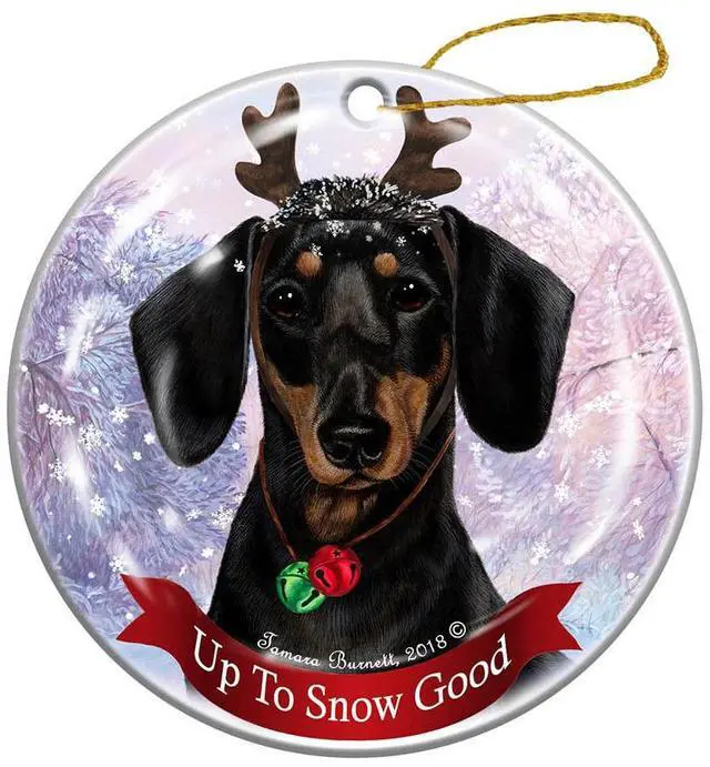 Main image of Holiday Pet Gifts Black & Tan Short Hair Dachshund Dog Porcelain Christmas Ornament
