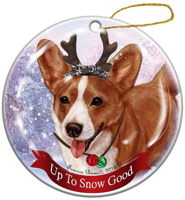 Main image of Holiday Pet Gifts Cardigan Corgi Red/White Dog Porcelain Christmas Ornament