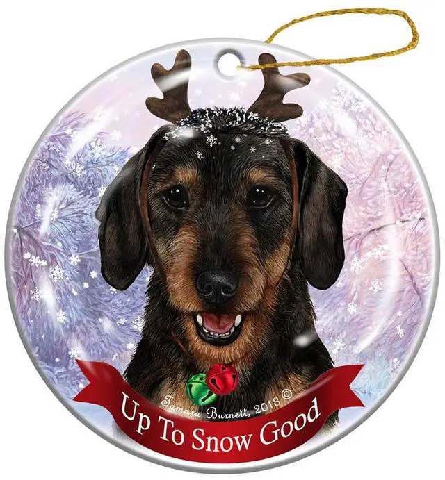 Main image of Holiday Pet Gifts Dachshund Wirehair Black/Tan Dog Porcelain Christmas Ornament