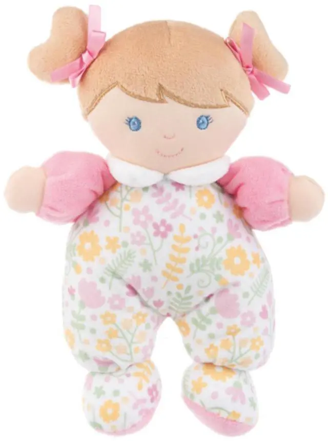 Main image of Baby Ganz Pink Stuffed Rosebud Baby Doll Plush Toy with Soft Rattle, 9"