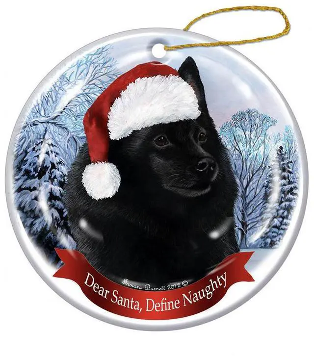 Main image of Holiday Pet Gifts Schipperke Santa Hat Dog Porcelain Christmas Tree Ornament