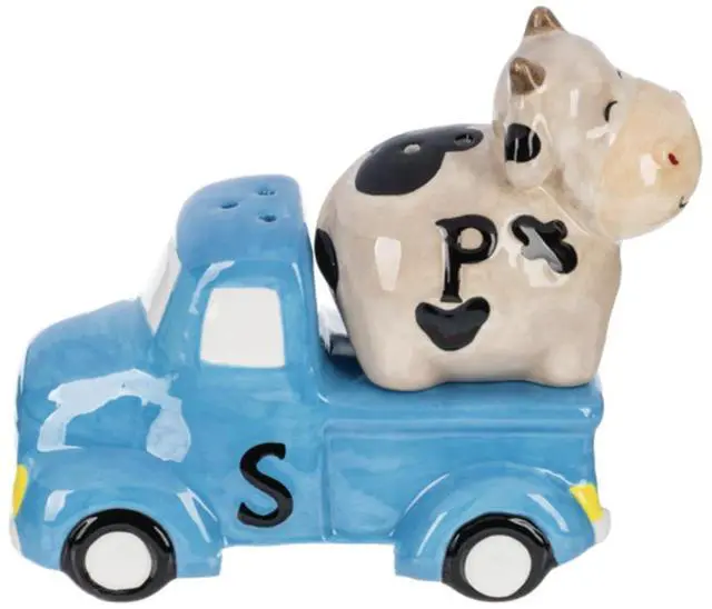 Main image of Ganz Bless This Farm Stacking Salt/Pepper Shaker Set, Cow & Red Truck