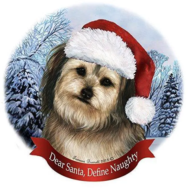 Main image of Holiday Pet Gifts Yorkipoo Santa Hat Dog Porcelain Christmas Tree Ornament