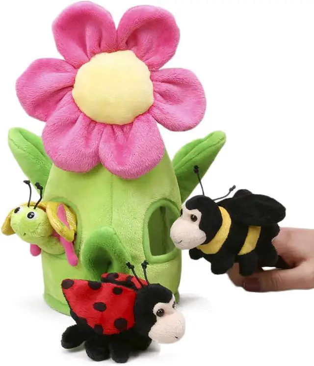 Main image of Unipak Pink Flower Finger Puppet Plush Stuffed Animal Play House, 7"