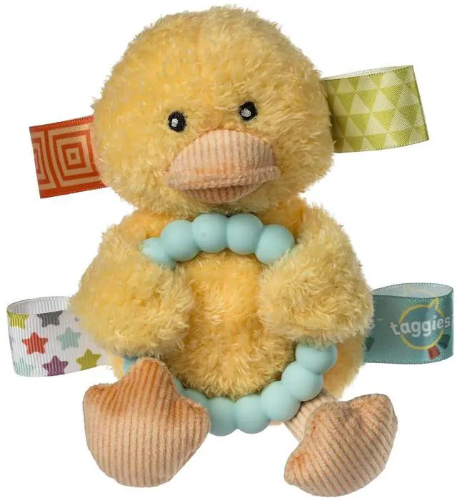 Main image of Taggies Soft Baby Rattle w/ Teether Ring & Sensory Tags, 6", Yellow Dunkin Duck