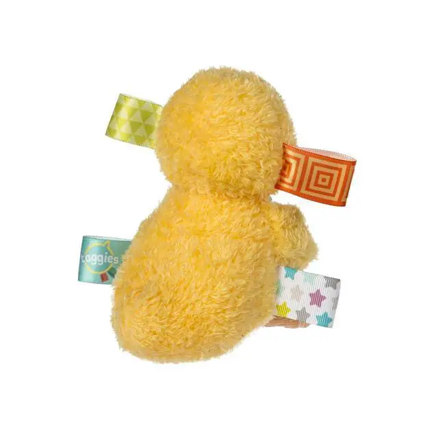 Alt view image 3 of 3 - Taggies Soft Baby Rattle w/ Teether Ring & Sensory Tags, 6", Yellow Dunkin Duck