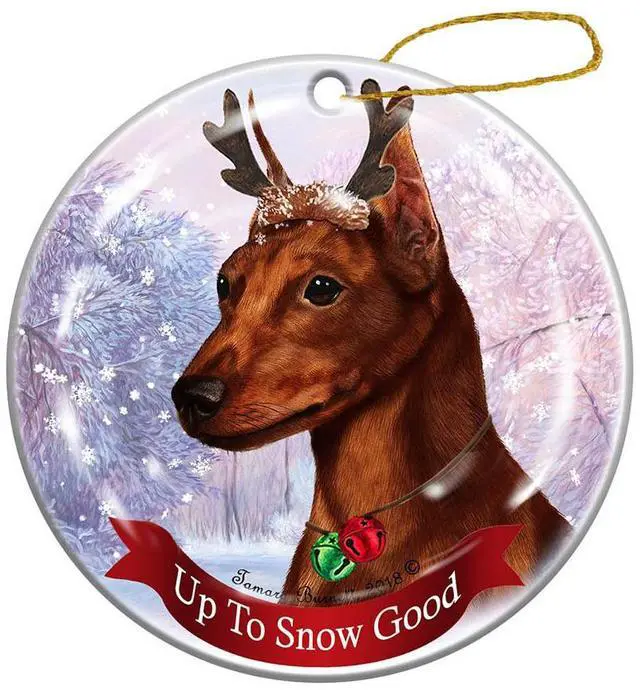 Main image of Holiday Pet Gifts Red Mini Pinscher Cropped Dog Porcelain Christmas Ornament