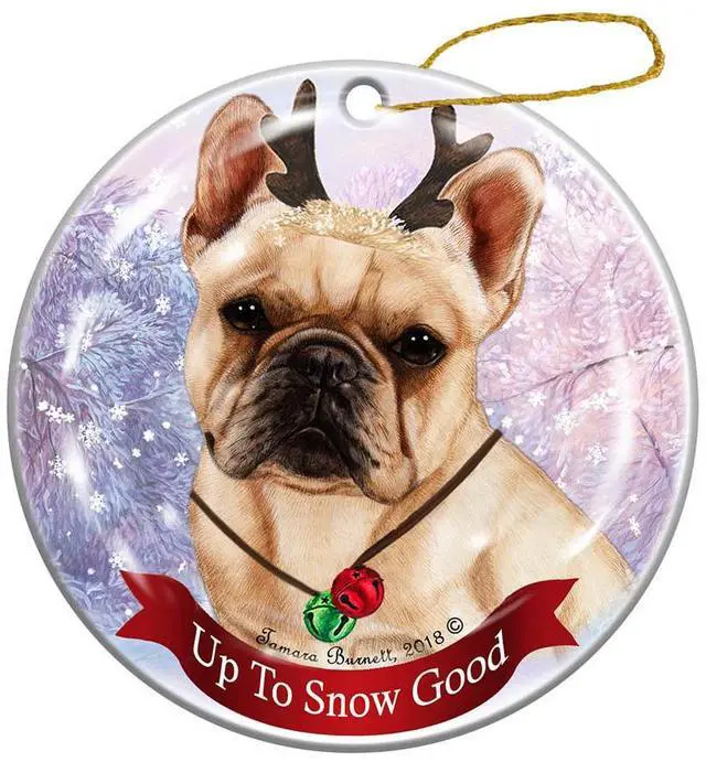 Main image of Holiday Pet Gifts Cream French Bulldog Dog Porcelain Christmas Ornament