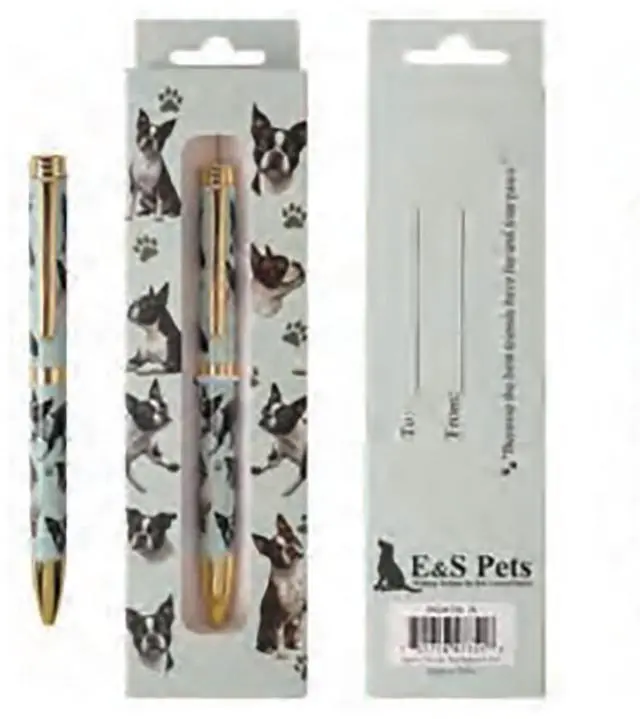 Main image of E&S Pets Refillable Ball Point Pen in Gift Box, Boston Terrier Dog Teal Pen