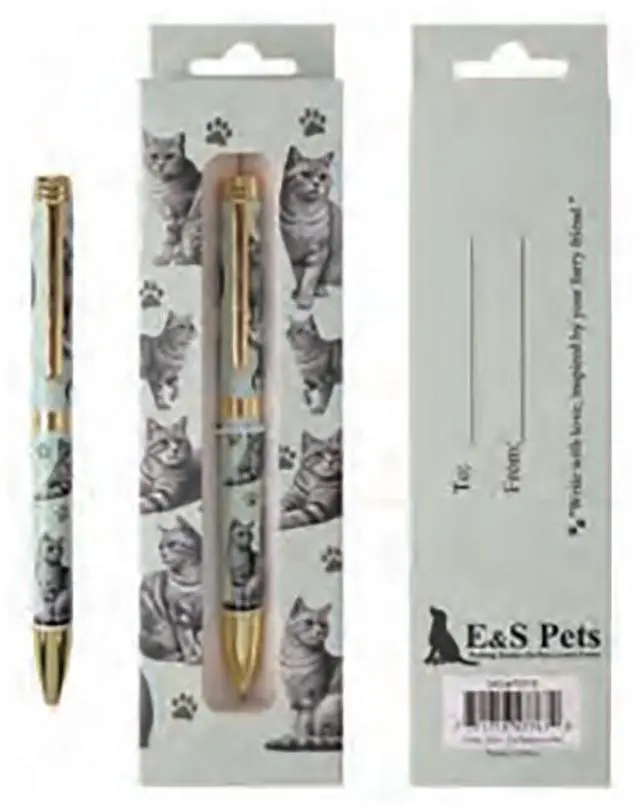 Main image of E&S Pets Refillable Ball Point Pen in Gift Box, Silver Tabby Cat