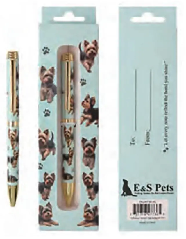Main image of E&S Pets Refillable Ball Point Pen in Gift Box, Yorkshire Terrier Dog Teal Pen