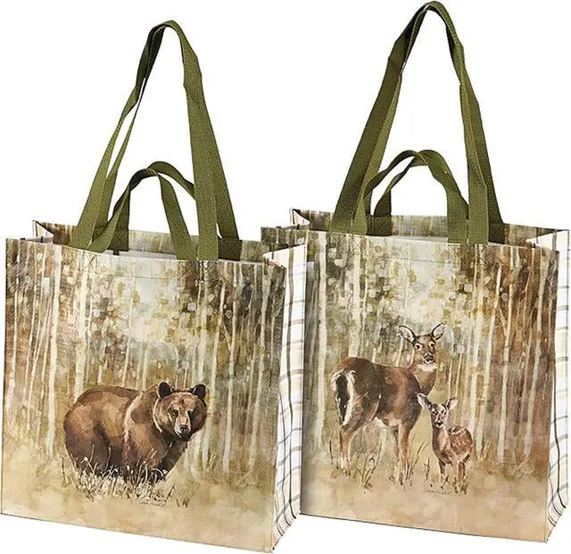 Main image of Primitives By Kathy Market Tote - Bear and Deer in Woods and Trees, 15 inches