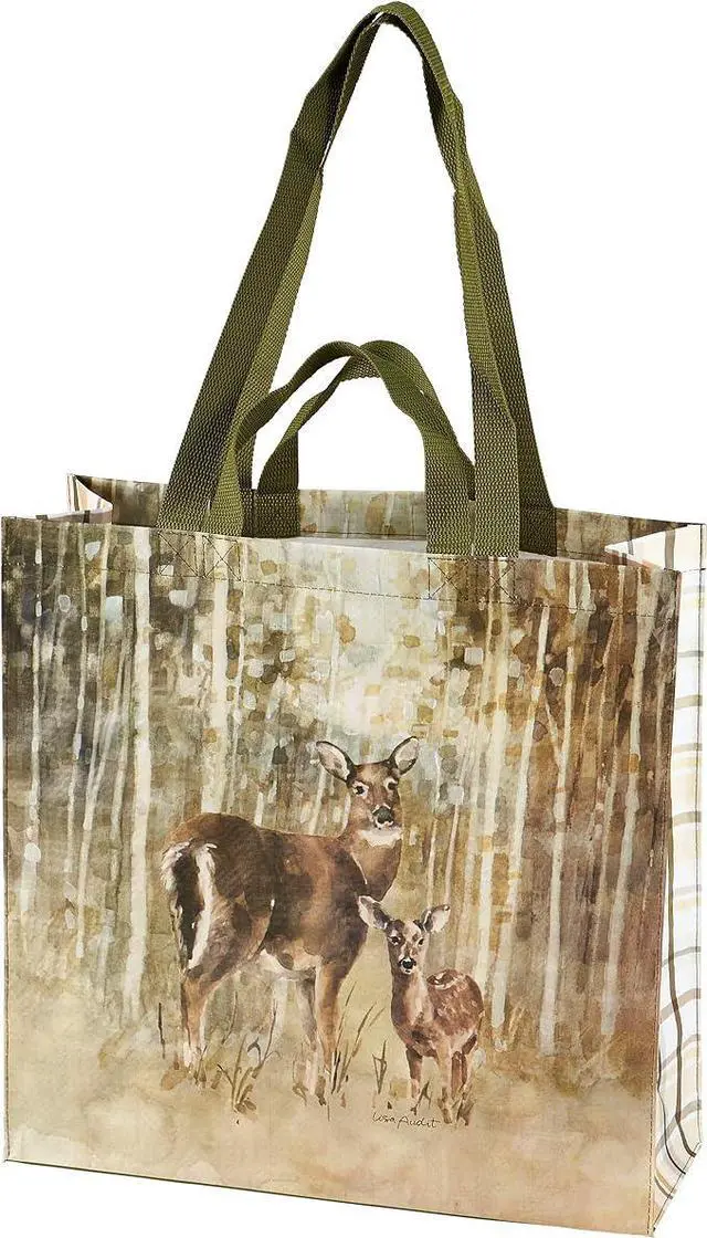 Alt view image 2 of 4 - Primitives By Kathy Market Tote - Bear and Deer in Woods and Trees, 15 inches