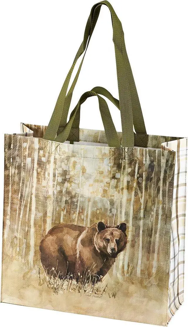 Alt view image 3 of 4 - Primitives By Kathy Market Tote - Bear and Deer in Woods and Trees, 15 inches