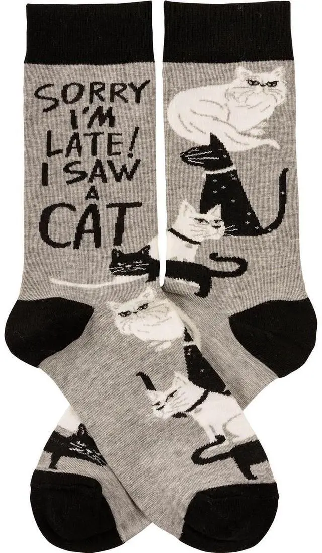 Alt view image 2 of 4 - Primitives by Kathy 113093 Sorry I'm Late I Saw a Cat Socks