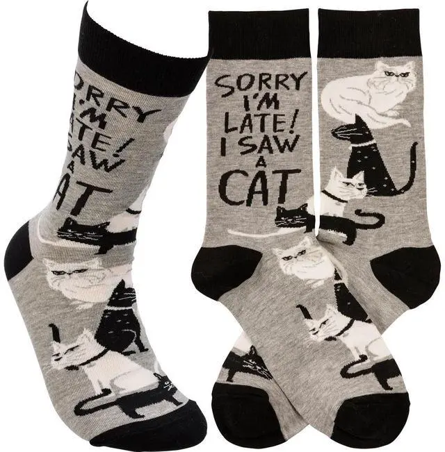 Main image of Primitives by Kathy 113093 Sorry I'm Late I Saw a Cat Socks