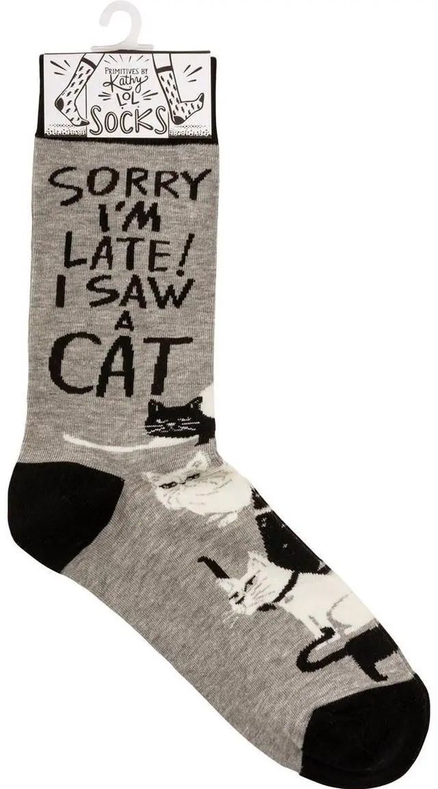 Alt view image 4 of 4 - Primitives by Kathy 113093 Sorry I'm Late I Saw a Cat Socks