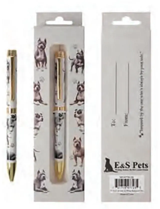 Main image of E&S Pets Refillable Ball Point Pen in Gift Box, Brindle & White Pit Bull Dog