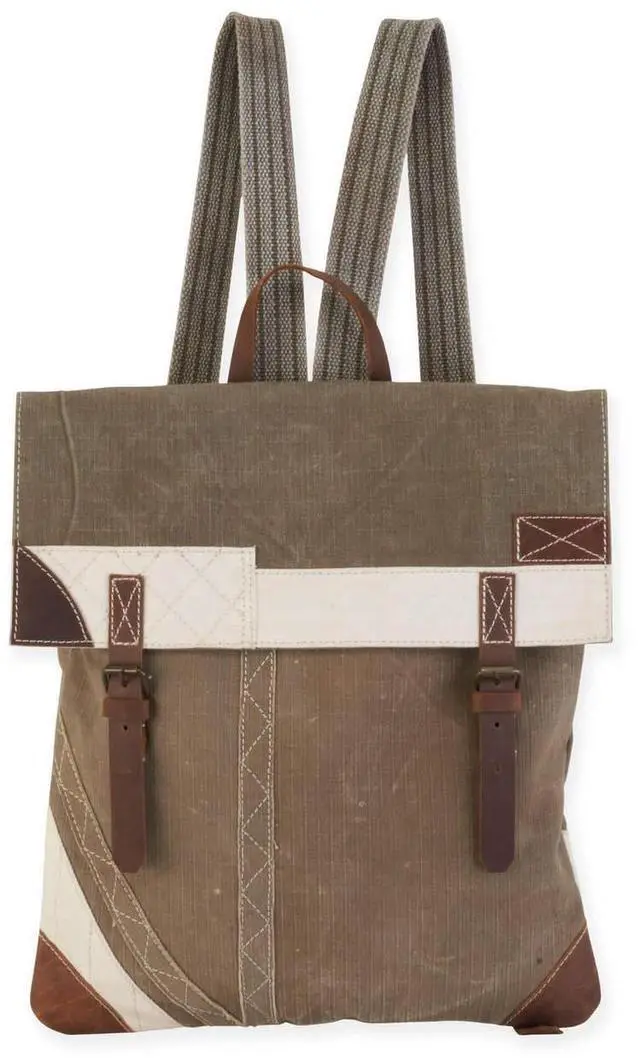 Main image of Canvas Backpack Vintage Rucksack Recycled Canvas Tent with Real Leather Trim