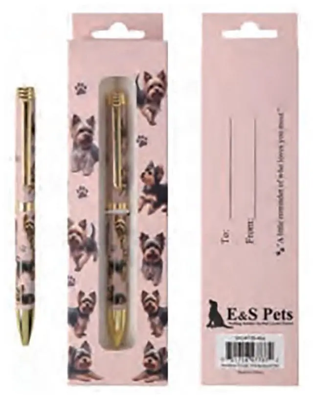Main image of E&S Pets Refillable Ball Point Pen in Gift Box, Yorkshire Terrier Pink Pen
