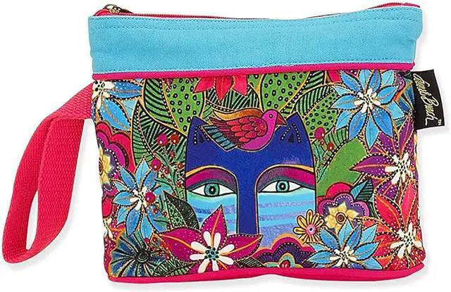Main image of Sun 'N' Sand Laurel Burch Eva Blue Cat Wristlet Multicolor Floral, 9 x 2 x 6.5"
