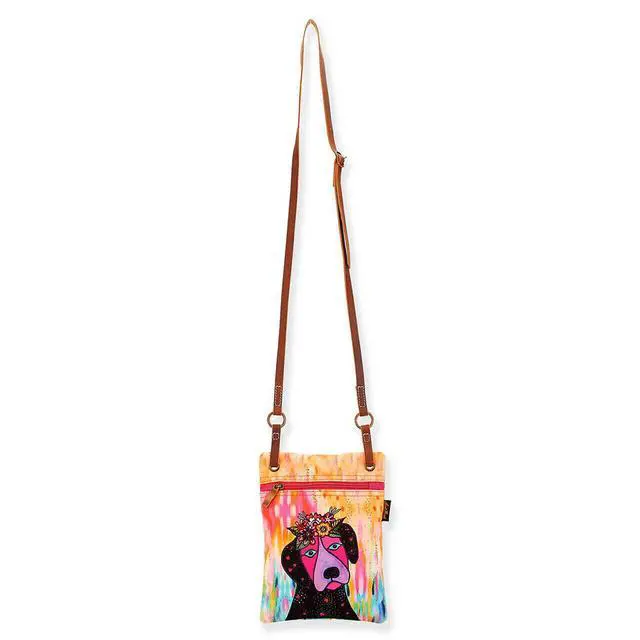Alt view image 2 of 2 - Laurel Burch Violet Puppy Dog with Flowers Small Crossbody Bag, 6.5x 8.5
